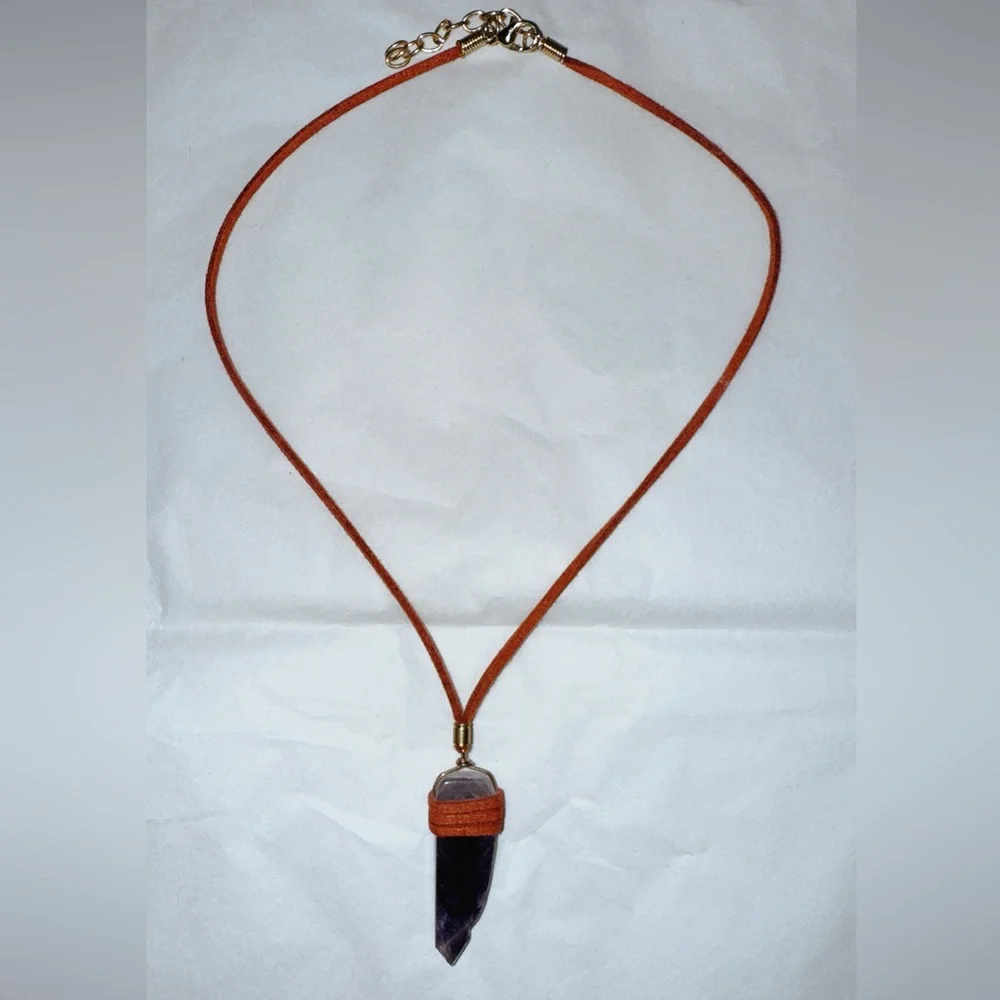 Crystal Pendant Necklace with‎ Brown Cord